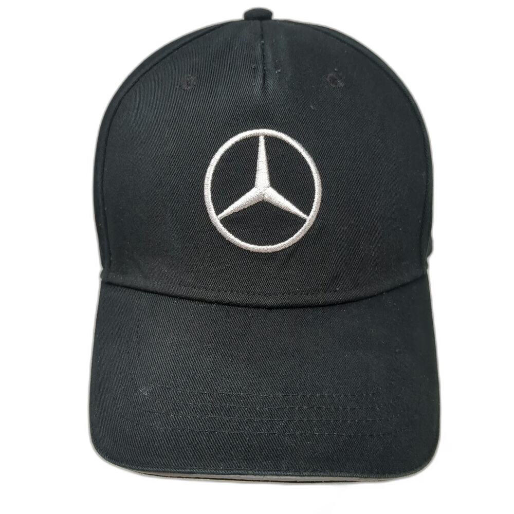 Mercedes-Benz 5 Panel Black One Size Adjustable Strap Silver Trim Logo Auto Hat